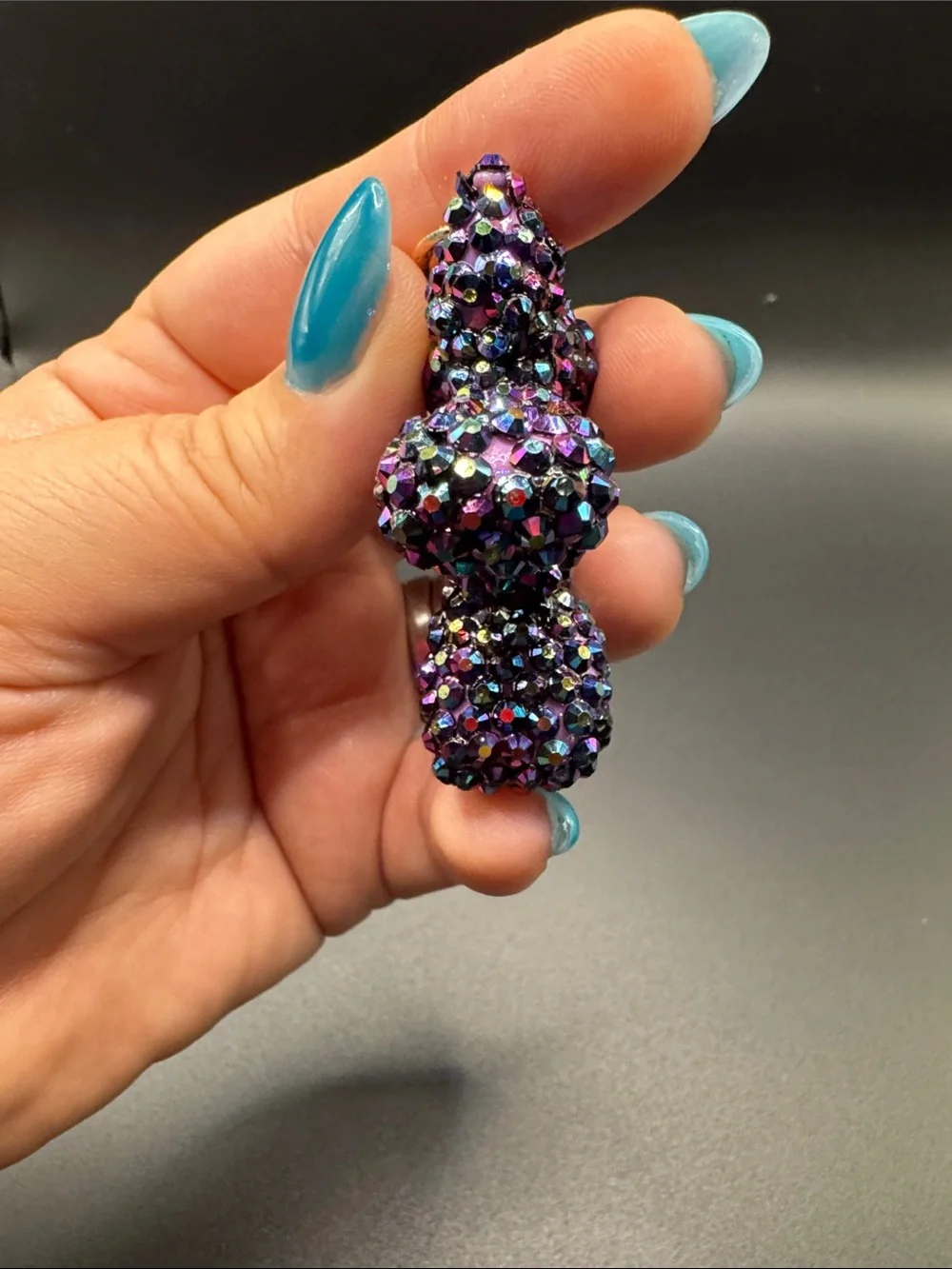 Handmade Crystal Resin Dark Purple Balloon Dog Keychain Bag Charm Clip